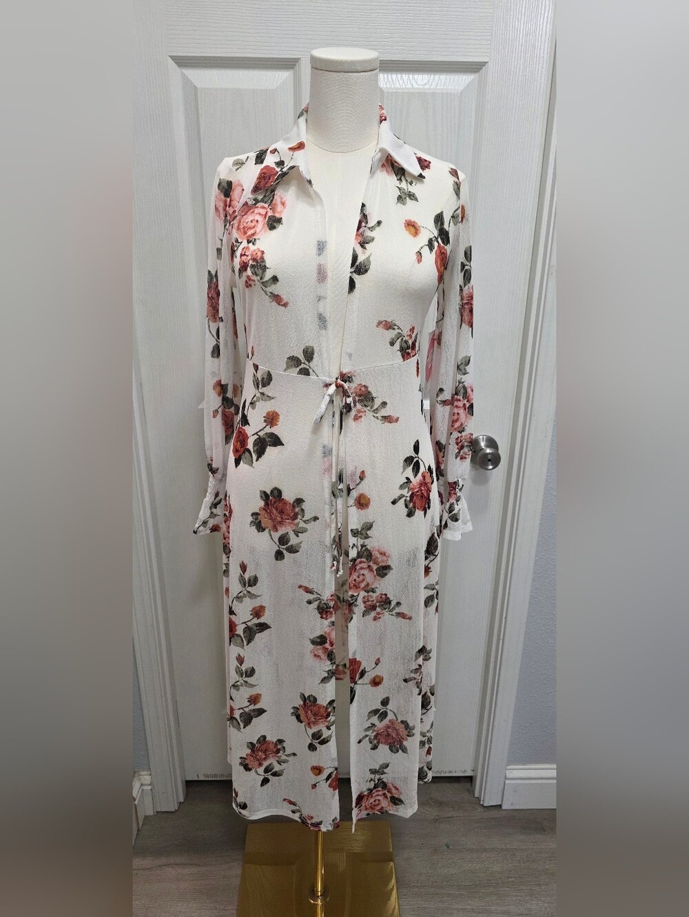 Siren Lily White Floral Long Tie-Waist Cardigan